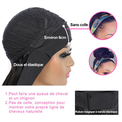 WaveWig: Peruca de cabelo humano ondulado, com bandolete de tecido, sem cola, prática e acessível - vários tamanhos BRILHO E ENCANTO